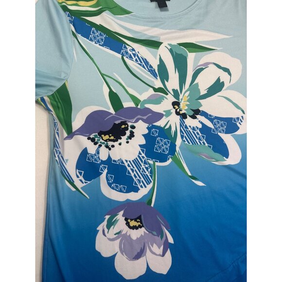 JM Collection Delight Ocean Turquoise Layered Tunic Floral Size M - Picture 5 of 6